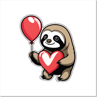 Sloth Heart Balloon - Valentines Day Posters and Art